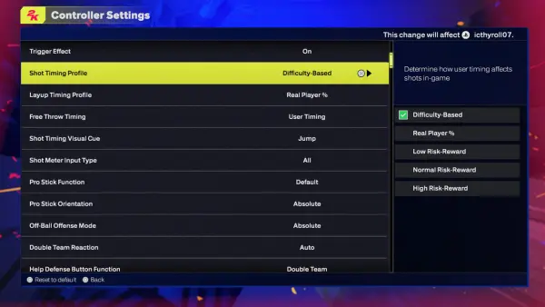 NBA 2K25 Difficulty Based Setting