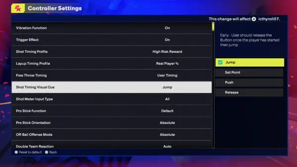 NBA 2K25 Jump Shot Setting