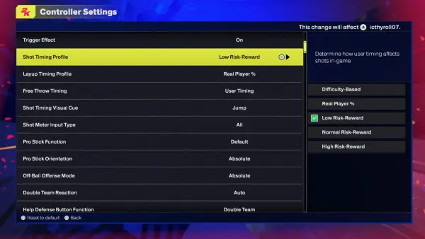 NBA 2K25 Low Risk Low Reward Setting