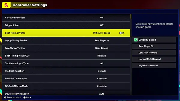 NBA 2K25 Shot Timing Profiles