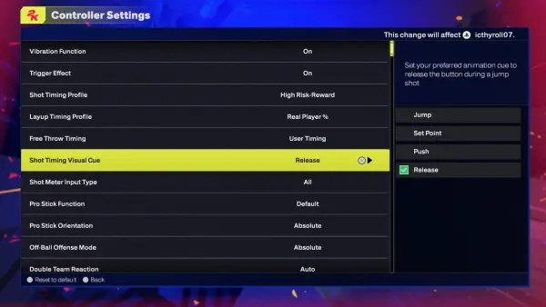 NBA 2K25 Release Shot Setting
