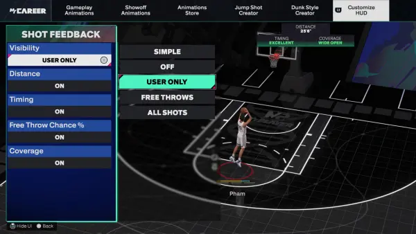 NBA 2K25 Shot Feedback Visibility User Only