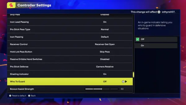 NBA 2k26 Who to Guard Setting